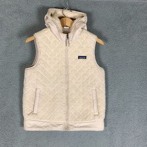 Patagonia Cream Quilted Sherpa Vest with Hood
